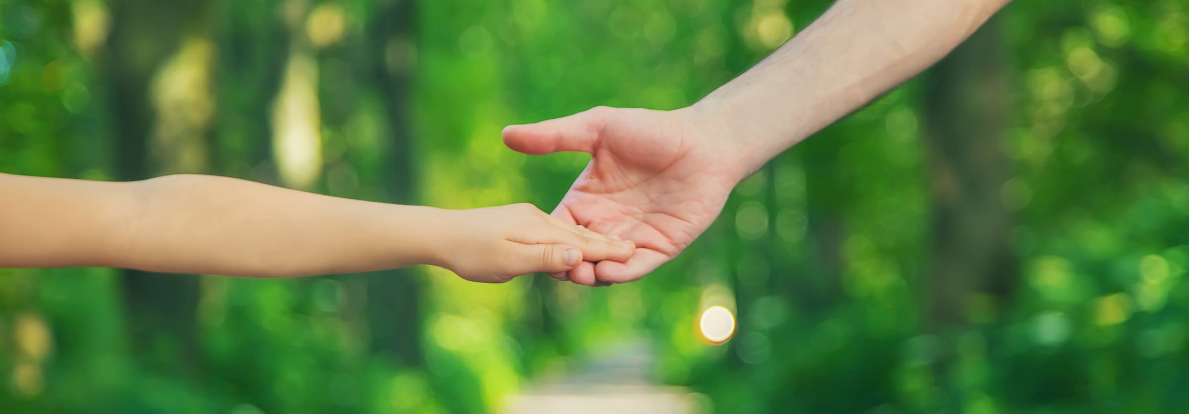 Die Hand eines Kindes greift nach der ausgestreckten Hand einer erwachsenen Person